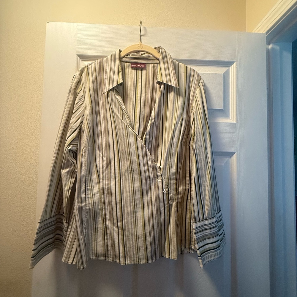 Chic Striped Crossover Top in Neutral Tones